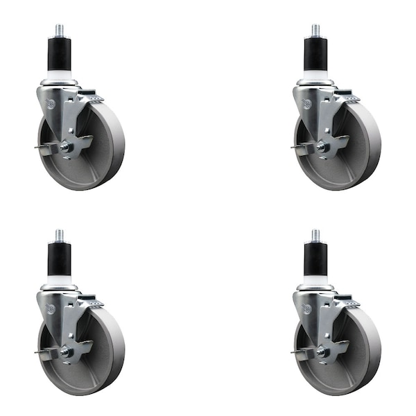Service Caster 5'' Semi Steel Swivel 1-1/2'' Expanding Stem Caster Set with Brake, 4PK SCC-EX20S514-SSS-TLB-112-4 - main